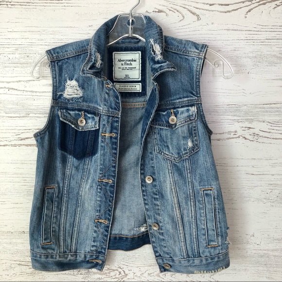 ABERCROMBIE & FITCH Distressed Denim Trucker Vest XS - Picture 5 of 9